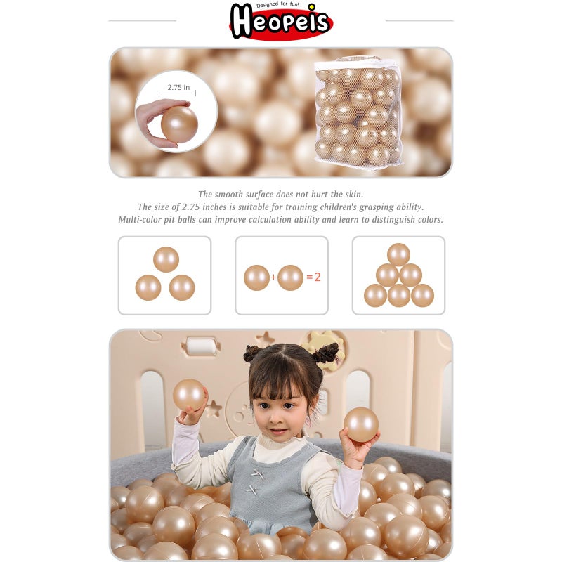 Heopeis Ball Pit Balls - 2.7inch Plastic Ball Play Balls BPA Free Phthalate Free Non-Toxic Play Balls for Children Ball Pit Party Brithday Ball Pool Tent. (Pearl Gold) - Image 4
