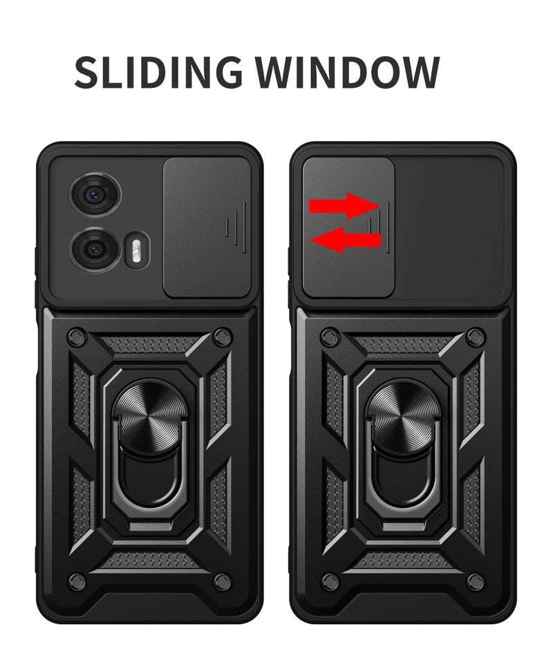 SPAZY CASE® Motorola Moto Edge 50 Fusion 5G Back Cover | Heavy Duty Hybrid Case with 360 Degree Rotating Finger Ring Holder + Slider Shutter Camera Protection Case for Moto Edge 50 Fusion 5G - Black - Image 4