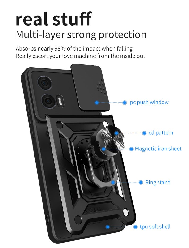 SPAZY CASE® Motorola Moto Edge 50 Fusion 5G Back Cover | Heavy Duty Hybrid Case with 360 Degree Rotating Finger Ring Holder + Slider Shutter Camera Protection Case for Moto Edge 50 Fusion 5G - Black - Image 5