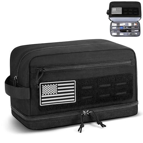 ETRONIK Tactical Toiletry Bag for Men, Travel Hygiene Bag with Double-layer, Hanging Toiletry Bag Water-Resistant Shaving Dopp Kit with EDC Molle Pouches, Bathroom Shower Makeup Bag Women, Black - Image 1