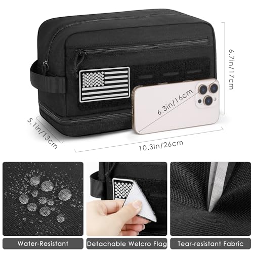 ETRONIK Tactical Toiletry Bag for Men, Travel Hygiene Bag with Double-layer, Hanging Toiletry Bag Water-Resistant Shaving Dopp Kit with EDC Molle Pouches, Bathroom Shower Makeup Bag Women, Black - Image 4