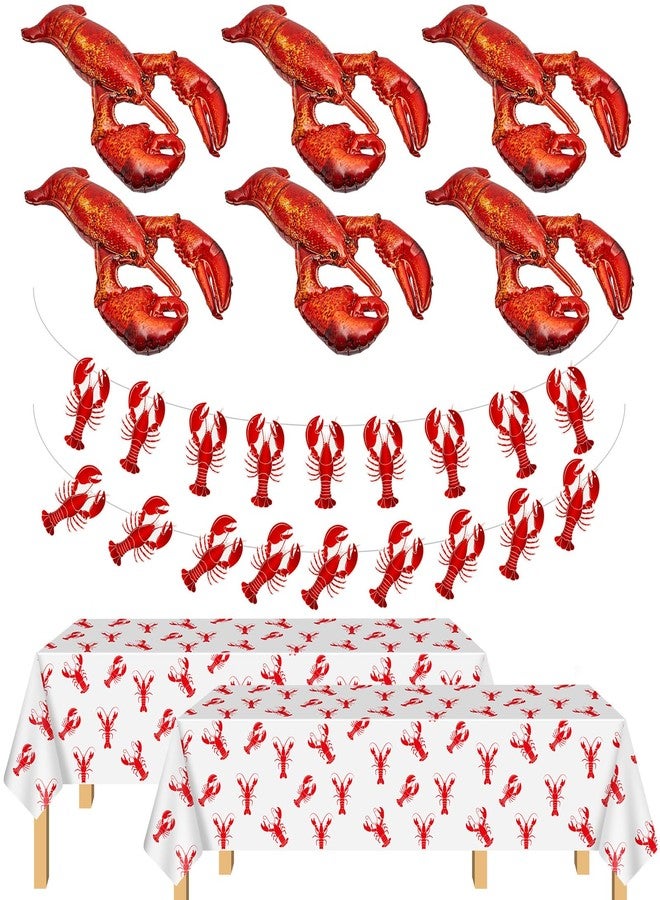 Flutesan 2 Pcs Crawfish Tablecloth 2 Pcs Lobster Banner and 6 Crawfish Balloons Lobster Boil Table Covers Decorations for Birthday Party Supplies Festival Potluck Barbecue, 86 x 51 Inch - Image 1