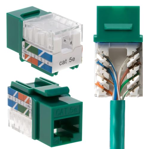 SATMAXIMUM Cat5e Keystone Ethernet Wall Jack Punch Down UTP 45-Degree (Easier Termination Than 90-Degree), RJ45 Slim Profile Speed Termination Green 45° Angled (5 Pack) - Image 1