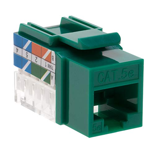 SATMAXIMUM Cat5e Keystone Ethernet Wall Jack Punch Down UTP 45-Degree (Easier Termination Than 90-Degree), RJ45 Slim Profile Speed Termination Green 45° Angled (5 Pack) - Image 3