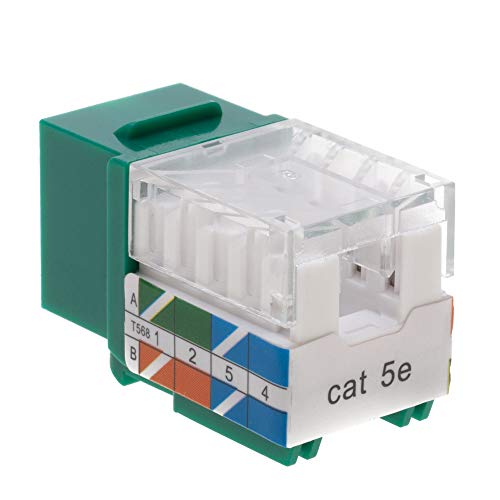 SATMAXIMUM Cat5e Keystone Ethernet Wall Jack Punch Down UTP 45-Degree (Easier Termination Than 90-Degree), RJ45 Slim Profile Speed Termination Green 45° Angled (5 Pack) - Image 2