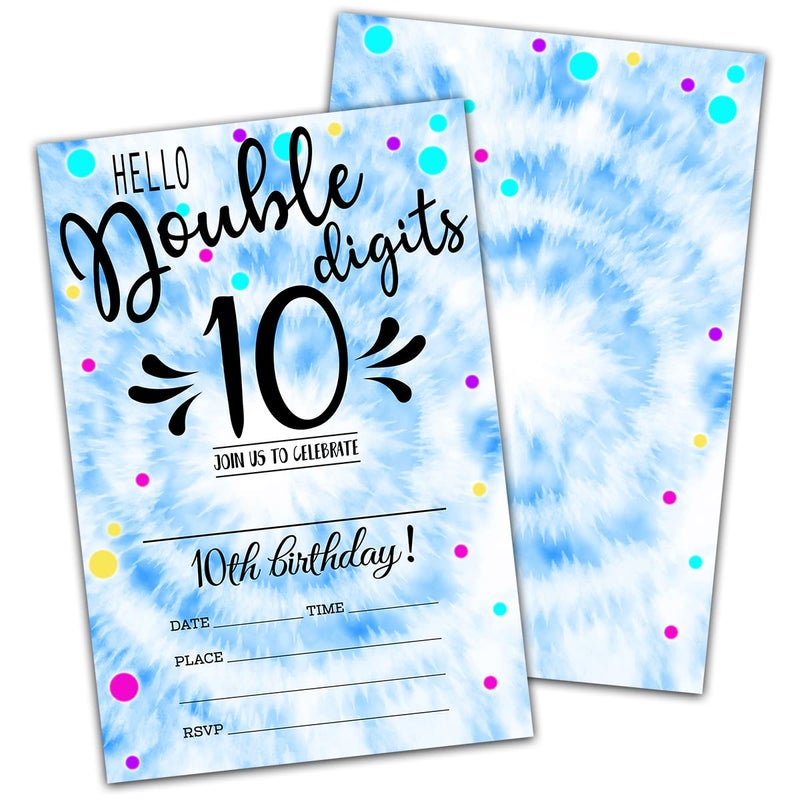 NYCTUG Double Digits 10Th FillIn Birthday Invitation4 X 6 Tie Dye Birthday DoubleSided Party Invites 20 Invitations With EnvelopesParty SuppliesA15