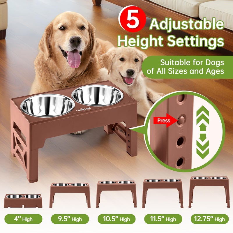 EliteField Elevated Dog Bowls (2-Year Warranty), Two 58 oz Stainless Steel Food Bowls, 5 Adjustable Raised Heights (4", 9.5", 10.5", 11.5", 12.75") Suitable for Dogs of All Ages, Small to Large Sizes - Image 2