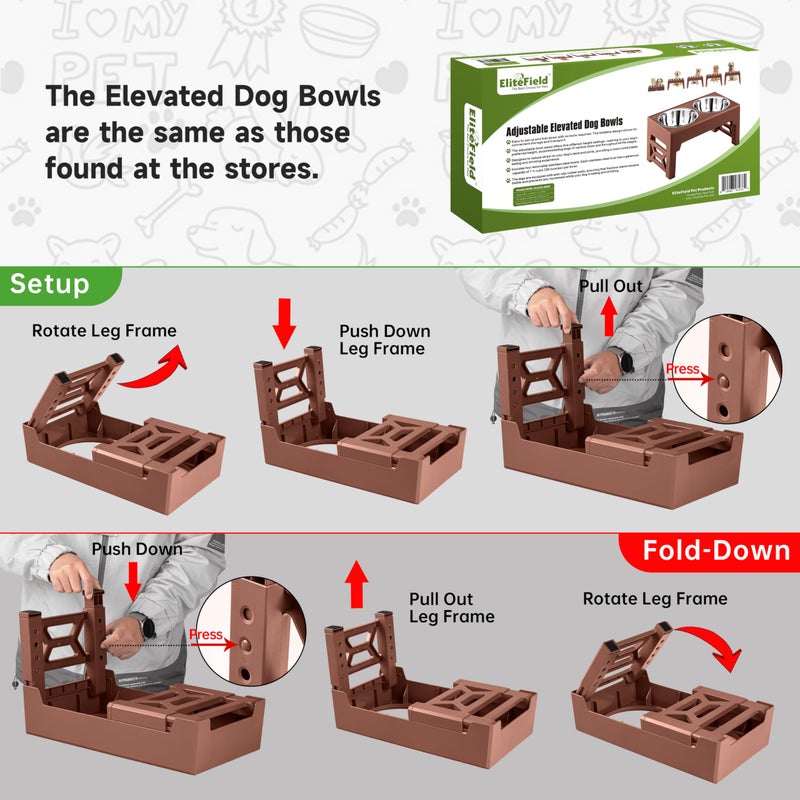 EliteField Elevated Dog Bowls (2-Year Warranty), Two 58 oz Stainless Steel Food Bowls, 5 Adjustable Raised Heights (4", 9.5", 10.5", 11.5", 12.75") Suitable for Dogs of All Ages, Small to Large Sizes - Image 4