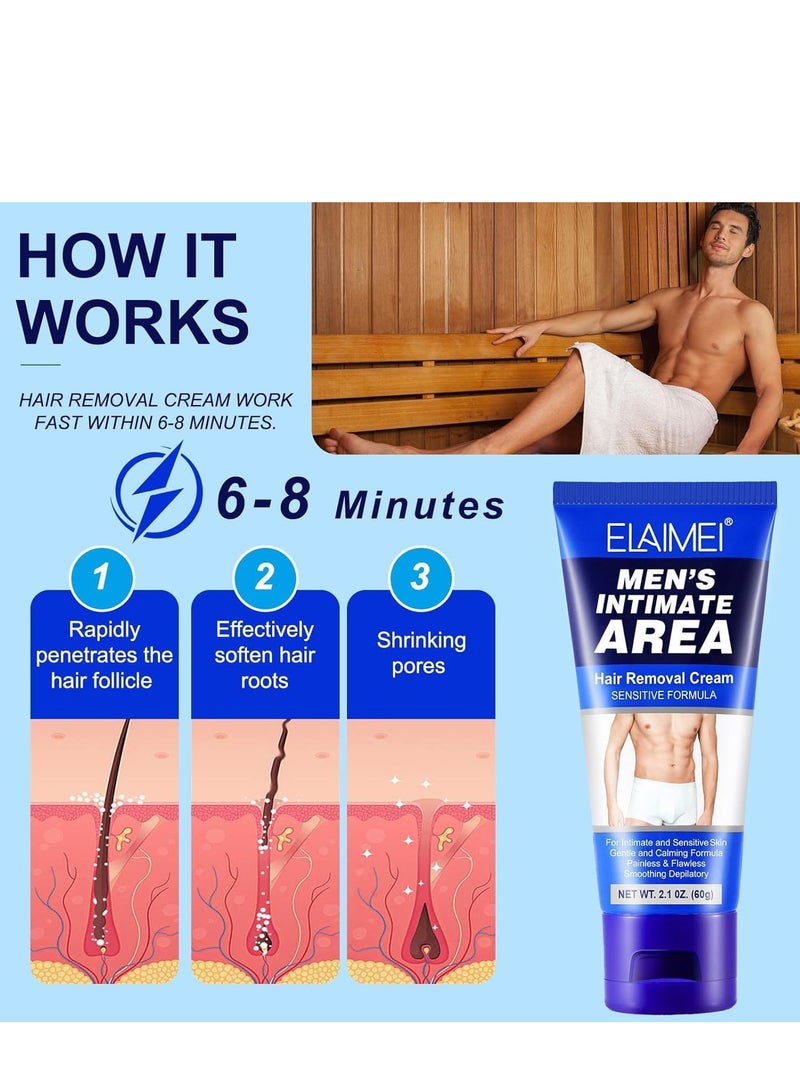 إليمي كريم إزالة الشعر الحميمة للرجال، كريم إزالة شعر غير مؤلم للمناطق الحساسة، المناطق التناسلية، والإبطين – تركيبة لطيفة ومغذية إضافية، مناسبة لجميع أنواع البشرة (60 مل) - Image 3