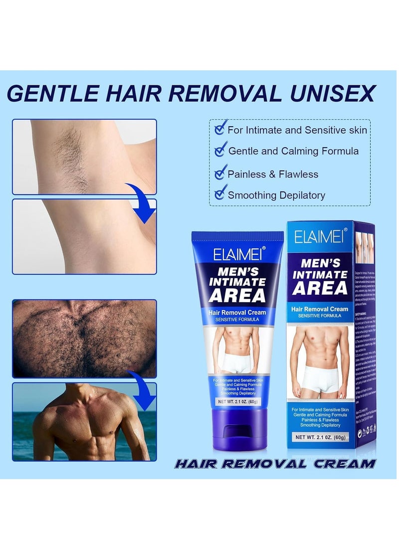 إليمي كريم إزالة الشعر الحميمة للرجال، كريم إزالة شعر غير مؤلم للمناطق الحساسة، المناطق التناسلية، والإبطين – تركيبة لطيفة ومغذية إضافية، مناسبة لجميع أنواع البشرة (60 مل) - Image 2