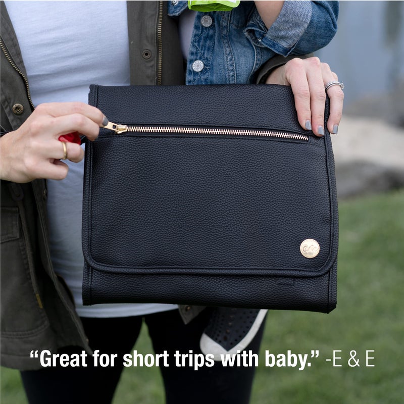CleverMade Portable Baby Changing Pad Clutch with Wristlet - Premium Foldable Water Resistant Diaper Changing Mat with Storage Pockets for Diapers and Wipes - Black - Image 2