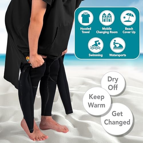 Suncube SUN CUBE Surf Poncho Changing Robe with Hood, Quick Dry Microfiber Wetsuit Changing Towel for Surfing Beach Swim Outdoor Sports Men, Absorbent Wearable Towel Cover Up with Pocket, Black - Image 4