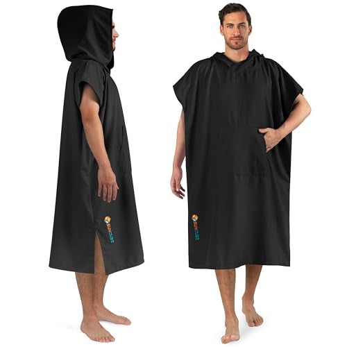 Suncube SUN CUBE Surf Poncho Changing Robe with Hood, Quick Dry Microfiber Wetsuit Changing Towel for Surfing Beach Swim Outdoor Sports Men, Absorbent Wearable Towel Cover Up with Pocket, Black - Image 1