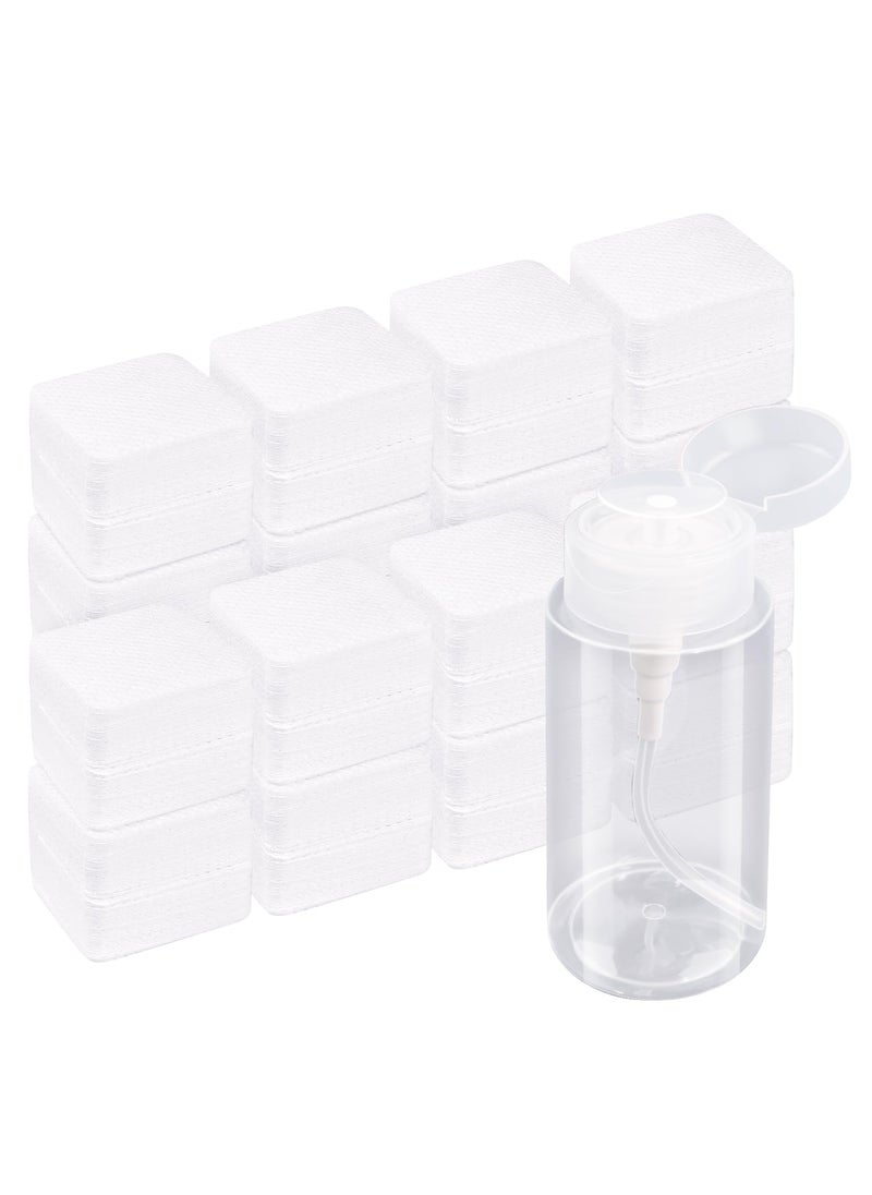 Jiasheng 1080 PCS Lint Free Nail Wipes, Eyelash Extension Wipes, Super Absorbent Soft Non-Woven with a Pump Dispenser Bottle Disposable Nail Polish Remover for Polish Clean Acrylic Nails Remover, White 