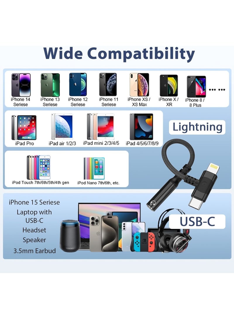 SYOSI محول USB-C Lightning إلى 3.5 مم، مقسم صوت 2 في 1، معتمد من Apple MFi، محول سماعات، متوافق مع iPhone 15 14 13 12 11 iPad Pro Samsung Pixel LG، أسود - Image 3