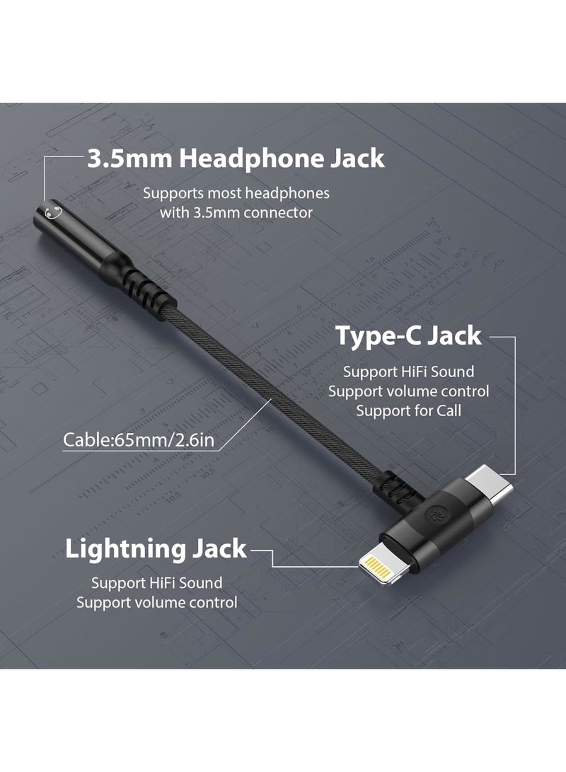 SYOSI محول USB-C Lightning إلى 3.5 مم، مقسم صوت 2 في 1، معتمد من Apple MFi، محول سماعات، متوافق مع iPhone 15 14 13 12 11 iPad Pro Samsung Pixel LG، أسود - Image 4