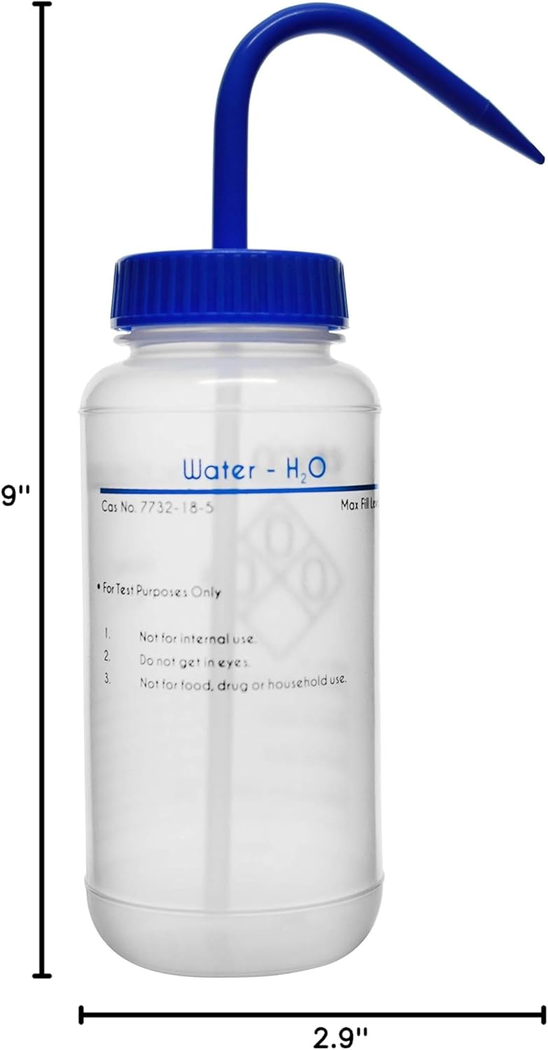 EISCO Wash Bottle for Water, 500ml - Labeled with Color Coded Chemical & Safety Information (2 Color) - Wide Mouth, Self Venting, Polypropylene - Performance Plastics Labs - Image 5