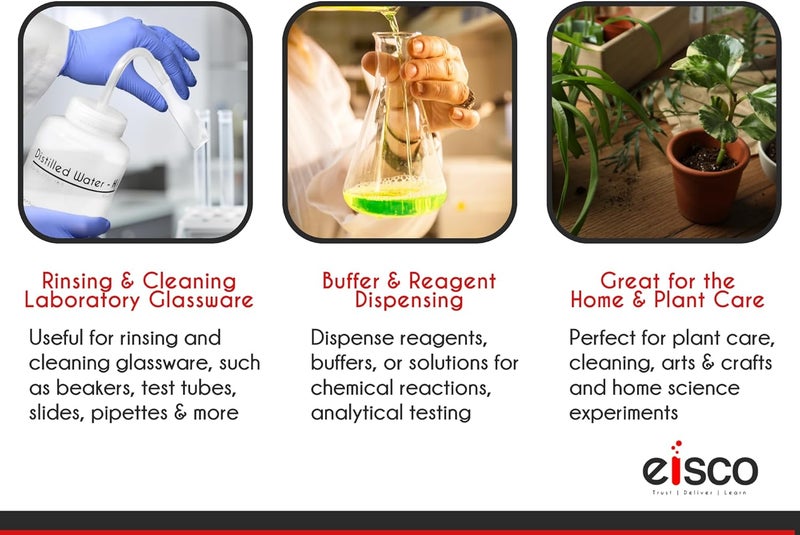 EISCO Wash Bottle for Water, 500ml - Labeled with Color Coded Chemical & Safety Information (2 Color) - Wide Mouth, Self Venting, Polypropylene - Performance Plastics Labs - Image 4