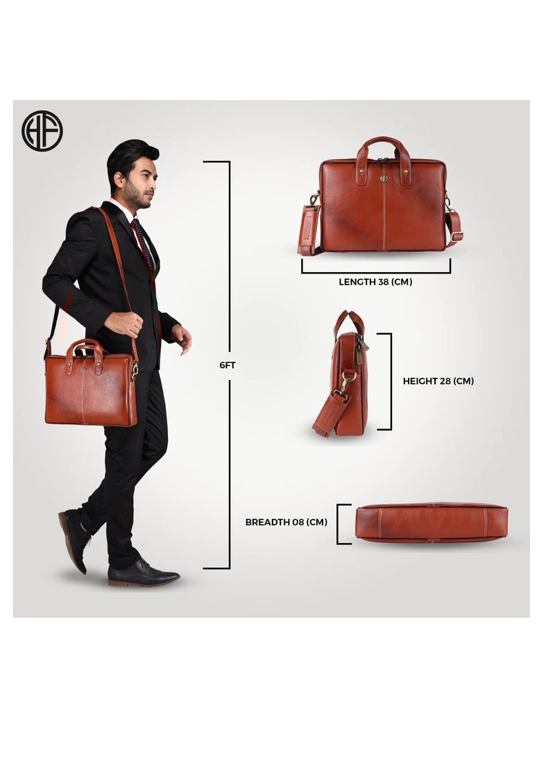 HAMMONDS FLYCATCHER - Leather Laptop Bag for Men |Fits Up to 14 Inch Laptop Bag/MacBook |Leather Bag for Men with Shoulder Straps |Crossbody Laptop Messenger Bag for Men LB105 Tan - Image 1