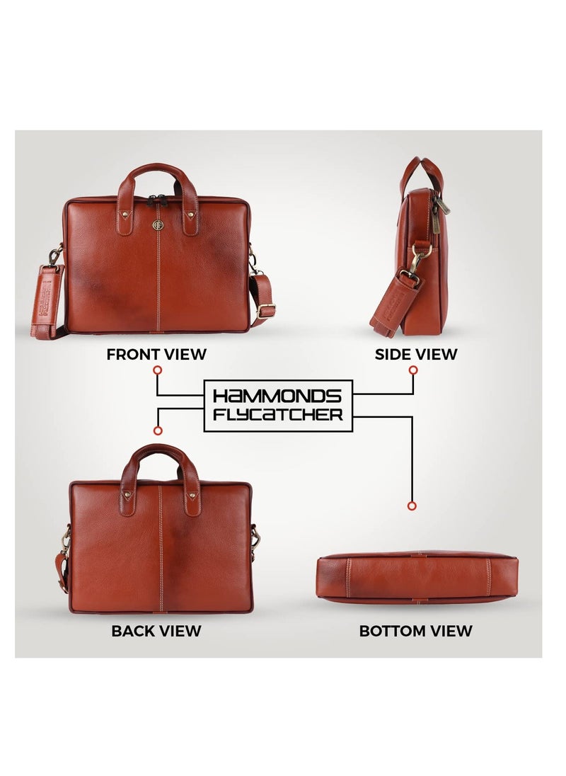 HAMMONDS FLYCATCHER - Leather Laptop Bag for Men |Fits Up to 14 Inch Laptop Bag/MacBook |Leather Bag for Men with Shoulder Straps |Crossbody Laptop Messenger Bag for Men LB105 Tan - Image 1