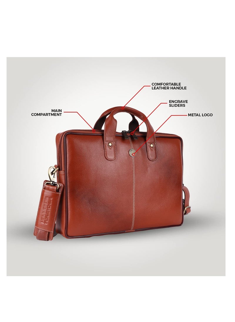 HAMMONDS FLYCATCHER - Leather Laptop Bag for Men |Fits Up to 14 Inch Laptop Bag/MacBook |Leather Bag for Men with Shoulder Straps |Crossbody Laptop Messenger Bag for Men LB105 Tan - Image 1