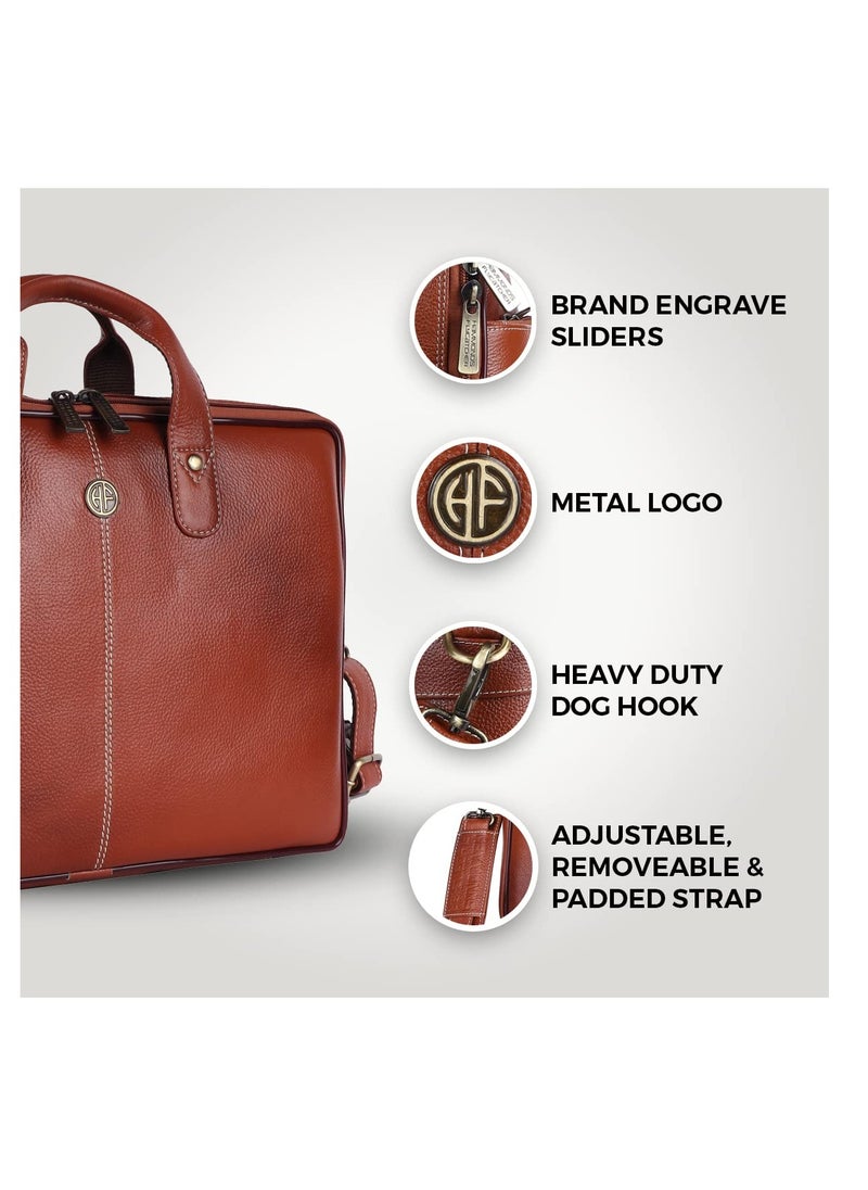 HAMMONDS FLYCATCHER - Leather Laptop Bag for Men |Fits Up to 14 Inch Laptop Bag/MacBook |Leather Bag for Men with Shoulder Straps |Crossbody Laptop Messenger Bag for Men LB105 Tan - Image 1
