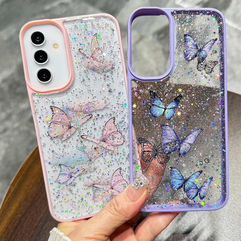 VONZEE for Samsung Galaxy S24 5G Clear Glitter Butterfly Case, Cute Bling Sparkle Shiny Soft Silicone TPU Bumper Shockproof Women Girls Slim Protective Phone Cover for Galaxy S24 5G, Purple - Image 5