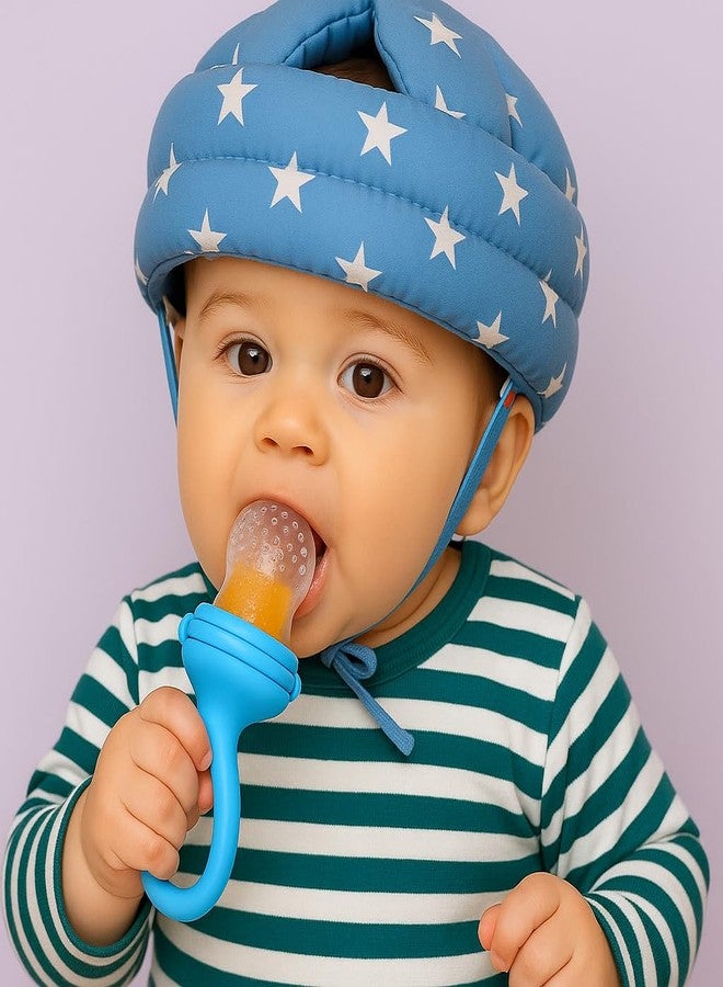 S-SQUARE Baby Helmet for Crawling Baby Head Protector - Head Protection for Infant tolder Walking Baby and Soft Cushion Safety Headguard + Baby Silicon Fruit Feeder (Blue Star) - Image 1
