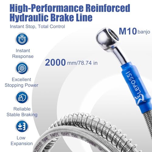 LE LEFOSSI Motorcycle Braided Hydraulic Brake Oil Hose Line Pipe Cable Compatible with ATV Scooter Pit Dirt Bike Enduro Motocross Street Sport Racing Bikes，Stainless Steel，10mm Banjo Ends - 2000mm - Image 2