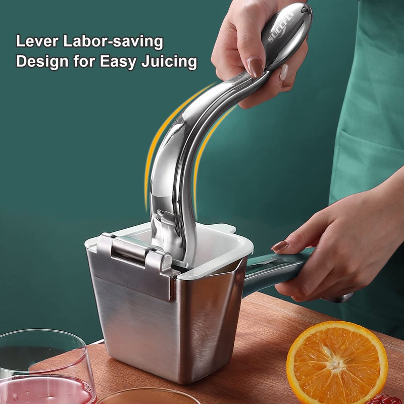 SUCCFLY Lemon Squeezer Stainless Steel, Manual Juicer Citrus Lime Orange Fruit Squeezer Heavy Duty Ergonomic Handle Labor-saving Large Capacity Juice Press Hand Handheld Juicer (5 Year Warranty) - Image 3
