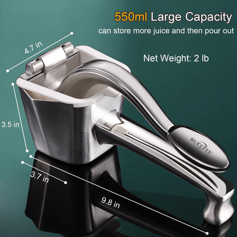 SUCCFLY Lemon Squeezer Stainless Steel, Manual Juicer Citrus Lime Orange Fruit Squeezer Heavy Duty Ergonomic Handle Labor-saving Large Capacity Juice Press Hand Handheld Juicer (5 Year Warranty) - Image 5