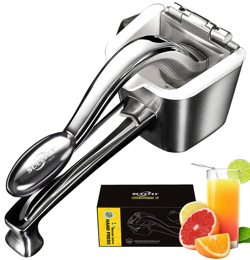 SUCCFLY Lemon Squeezer Stainless Steel, Manual Juicer Citrus Lime Orange Fruit Squeezer Heavy Duty Ergonomic Handle Labor-saving Large Capacity Juice Press Hand Handheld Juicer (5 Year Warranty) - Image 1
