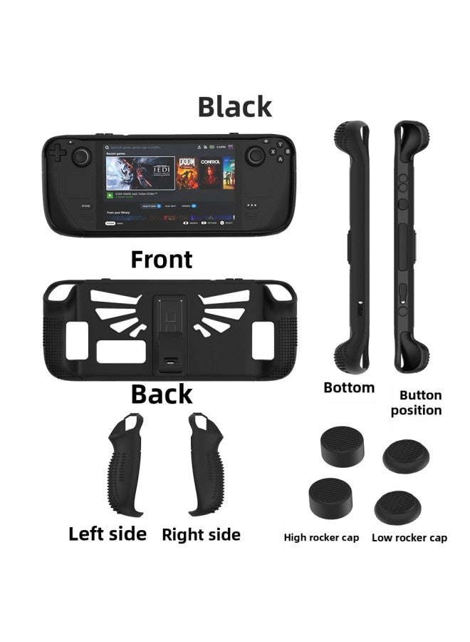 Loquat Suitable For Steam Deck V Club Handheld Protective Cover Rocker Cap Silicone on TUP + PC Bracket Dustproof And Non-slip-Product Color:V5-1 Black  - Image 1