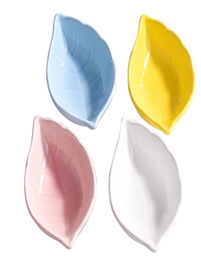Whitenesser 4-Piece Leaf Shaped Ceramic Sauce Dish Set - 4-Inch Small Dipping Bowls for Soy Sauce, Sushi, Condiments & Appetizers - Decorative Porcelain Mini Side Dishes, Scratch-Resistant, Pastel Colors - Image 1