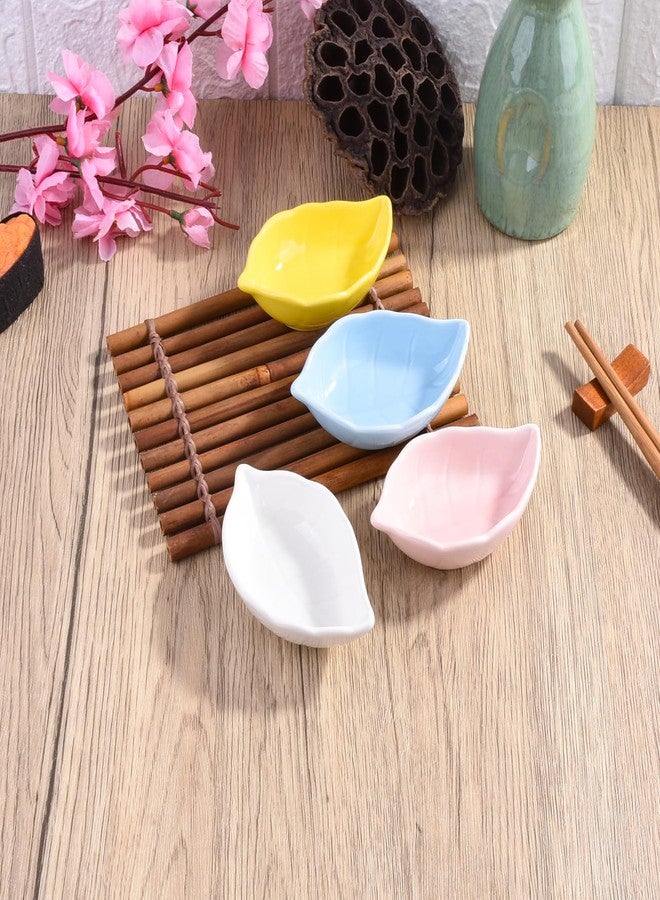 Whitenesser 4-Piece Leaf Shaped Ceramic Sauce Dish Set - 4-Inch Small Dipping Bowls for Soy Sauce, Sushi, Condiments & Appetizers - Decorative Porcelain Mini Side Dishes, Scratch-Resistant, Pastel Colors - Image 4