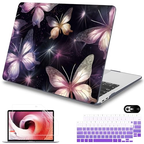 Mektron Case for MacBook Air 13 inch M1 A2337 A2179 A1932Hard Cover 20182021 Air 13inch with Touch bar Touch ID Exclusively Designed Protective Shell with Screen ProtectorGlittering Butterfly - Image 1