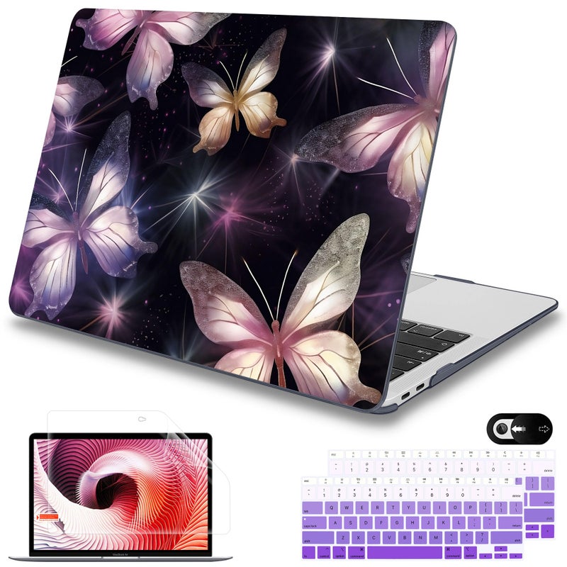 Mektron Case for MacBook Air 13 inch M1 A2337 A2179 A1932Hard Cover 20182021 Air 13inch with Touch bar Touch ID Exclusively Designed Protective Shell with Screen ProtectorGlittering Butterfly - Image 2