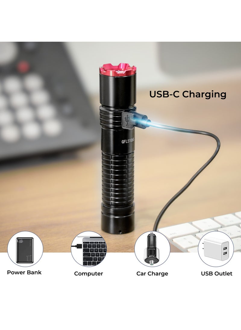 GEEPAS Pocket Size Rechargeable Led Flashlight 20 W| Type C Charging, Waterproof IPX5 |Aircraft Aluminum Body, 4000 mAH High Capacity Lithium Battery | GFL51065  - Image 2