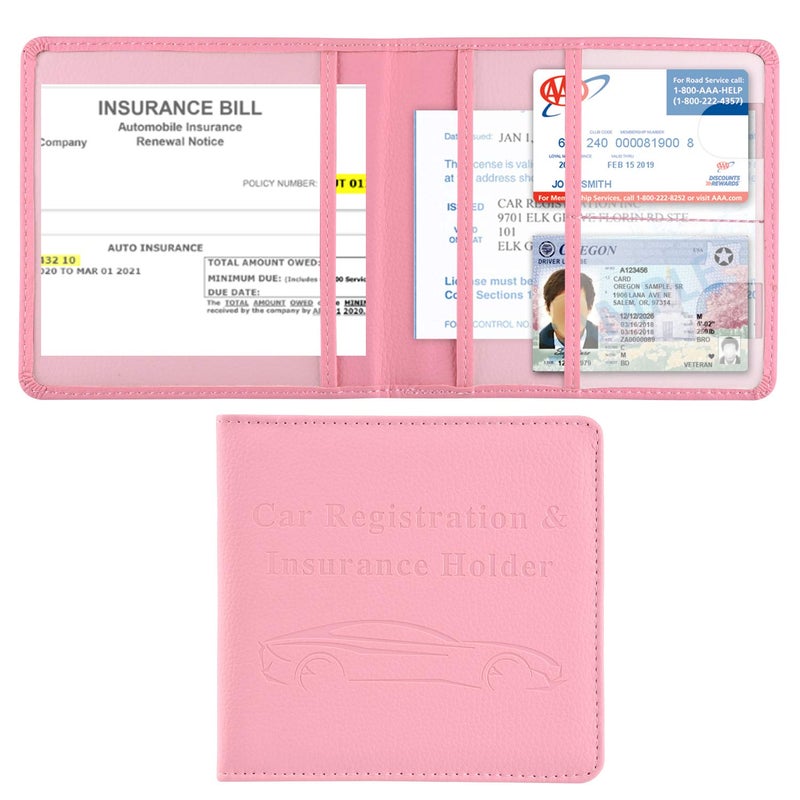 Cacturism Car Registration and Insurance Holder, Vehicle Glove Box Car Organizerï¼ŒWomen Interior Car Accessories Case for Cards, Essential Document, Driver License, Pink - Image 1