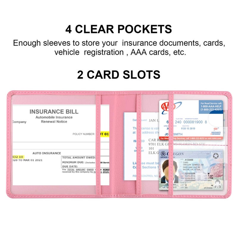 Cacturism Car Registration and Insurance Holder, Vehicle Glove Box Car Organizerï¼ŒWomen Interior Car Accessories Case for Cards, Essential Document, Driver License, Pink - Image 2