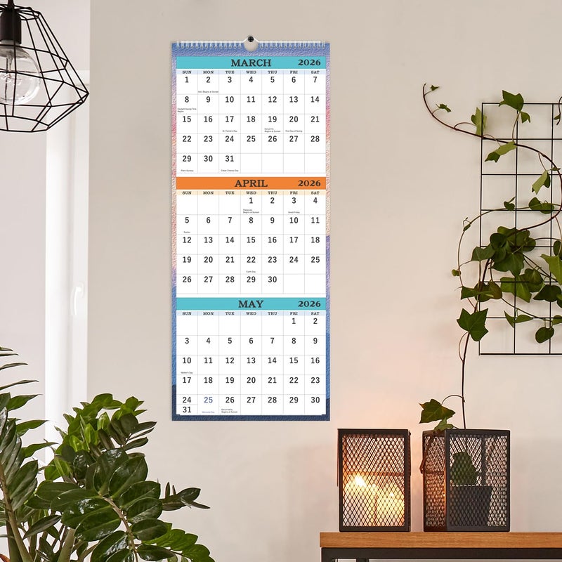BooQool 2026 Wall Calendar - January 2026 - December 2026, 3-Month Display Vertical Calendar 2026, Calendar Planner 2026, 11" x 26", Large, Lay- Flat, Perfect for Your Busy Schedule - Image 2