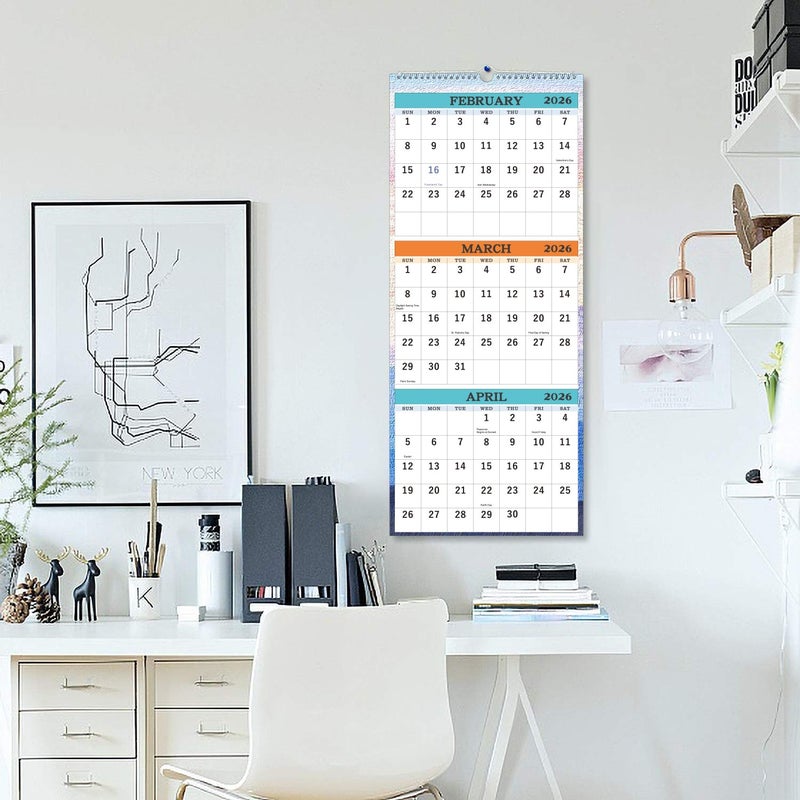 BooQool 2026 Wall Calendar - January 2026 - December 2026, 3-Month Display Vertical Calendar 2026, Calendar Planner 2026, 11" x 26", Large, Lay- Flat, Perfect for Your Busy Schedule - Image 5