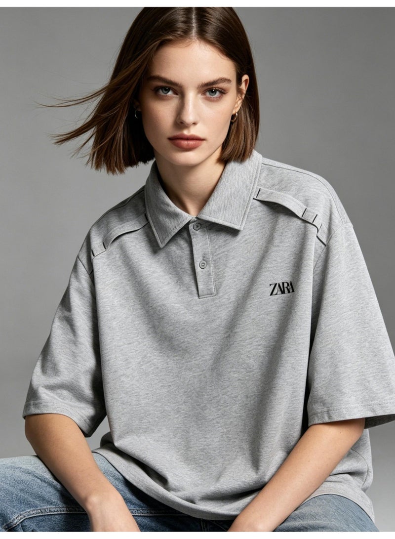 ZARA Polo shirts for men and women are loose and heavy in summer, and short-sleeved couples with lapels are casual tops. - Image 2