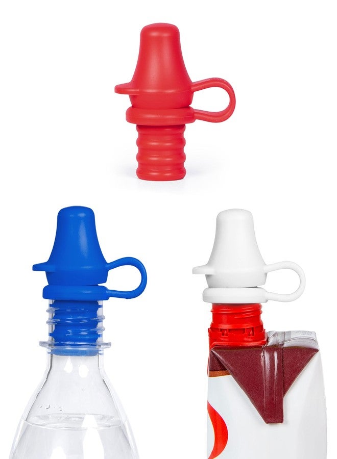 Kiddikap Original Water Bottle Topper for Toddlers – 100% Silicone Sippy Top Spout with Protective Cap makes the Bottle Top a Spill Proof Lid for Kids and Adults - 3 Pack - Red, White, and Blue - Image 1