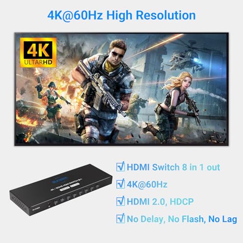 Suceem 4K@60Hz HDMI Switch 8 in 1 Out, HDMI Switcher Selector Box with IR Remote Control, Support 4K 60Hz Ultra HDR HDCP 3D for Xbox PS5 PS4 Xbox PC Laptop - Image 4