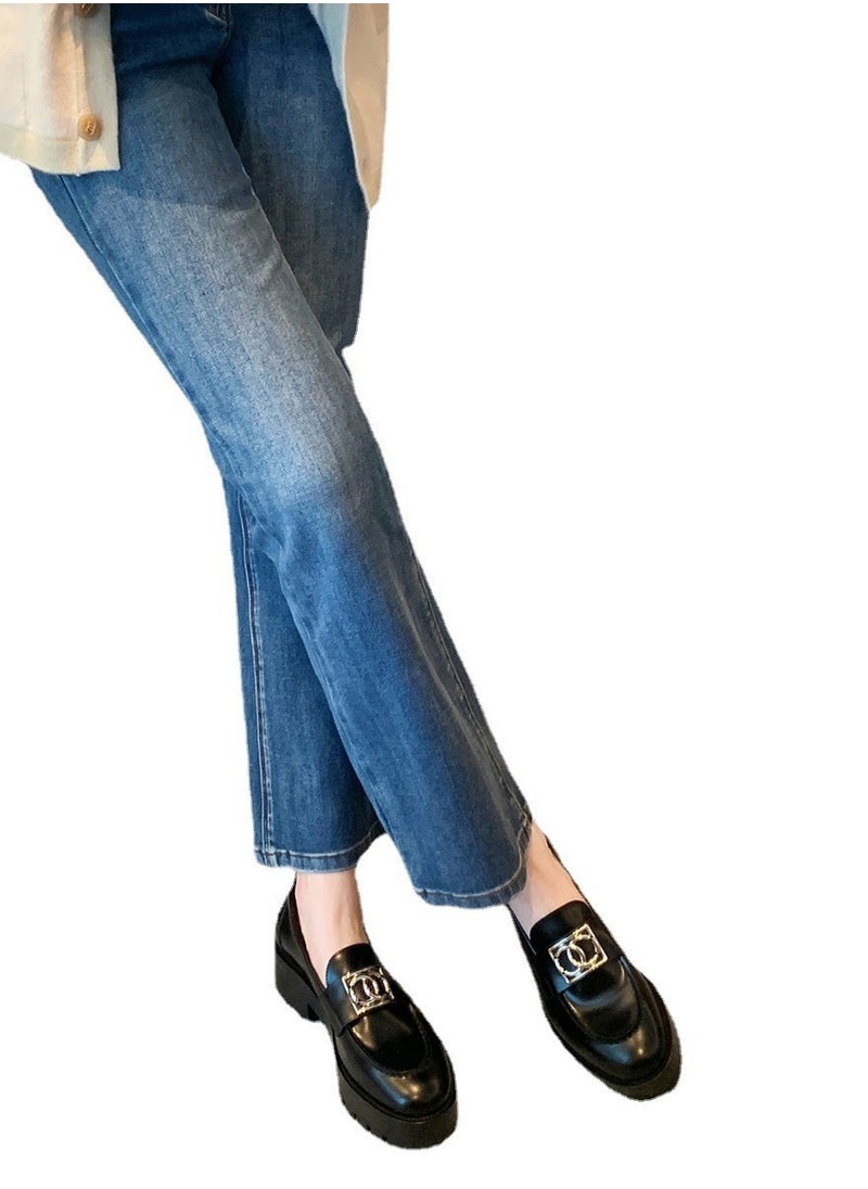 Generic Women's Metal Buckle Thick Soled Leather Shoes  - Image 4