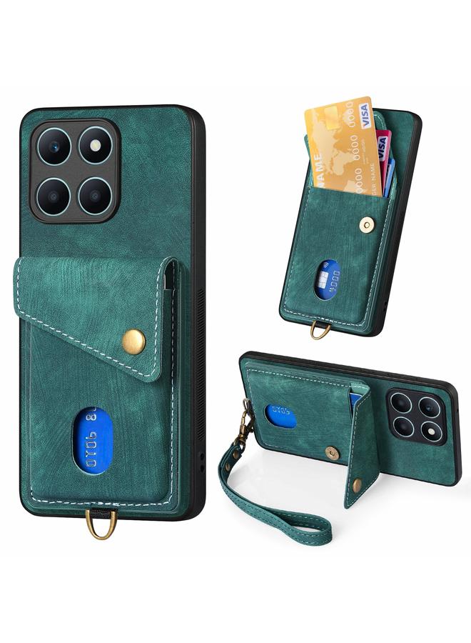 زبون جراب هاتف Honor X6a بتصميم محفظة بطاقات عتيقة من الجلد القابل للطي مع حزام - Image 1