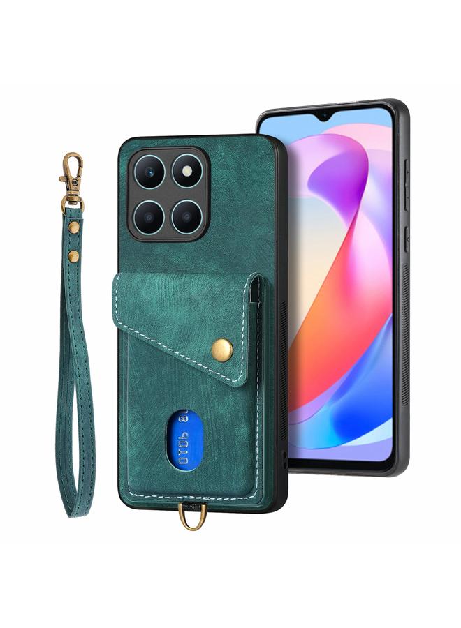 زبون جراب هاتف Honor X6a بتصميم محفظة بطاقات عتيقة من الجلد القابل للطي مع حزام - Image 2