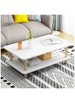 AGD Two Tier Coffee Table, Rectangle Coffee Table, Coffee Table with Storage, Nordic Style End Table with Solid Wood Legs, Easy to Assemble, for Living Room, Bedroom, Balcony  - Image 1
