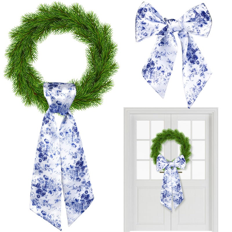 Floraltop 2 Pcs Wreath Sash for Front Door Reversible Chinoiserie Wreath Sash Accessories Decor for Monogram Garland Ribbon Porch Indoor Outdoor Home Party Yard Doorway(Chinese Style) - Image 1